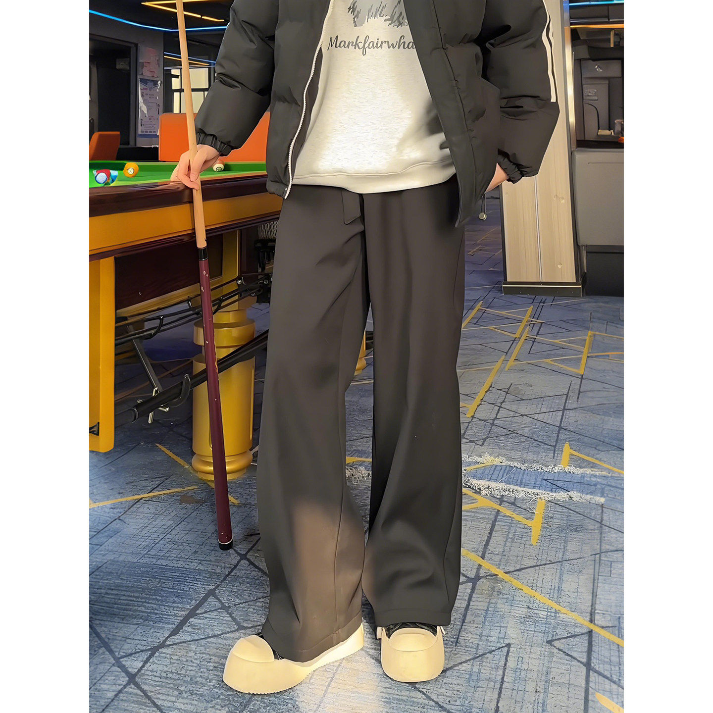 黑色飘带加绒微喇西裤男款秋冬垂坠感高级感裤子直筒宽松休闲长裤,男装,休闲裤,淘宝优惠券,粉丝福利购,淘宝优惠卷