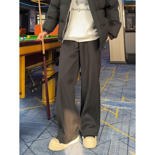 黑色飘带加绒微喇西裤男款秋冬垂坠感高级感裤子直筒宽松休闲长裤