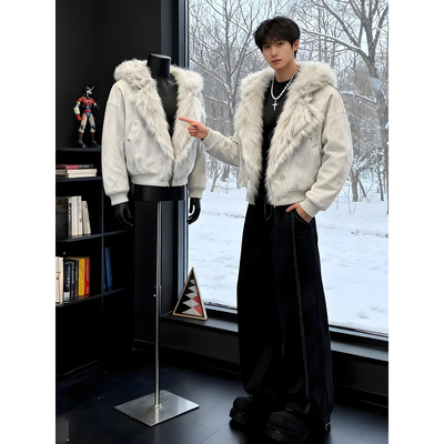 解构毛领棉服外套男加绒加厚棉衣