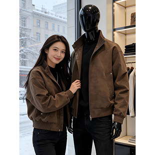 棕色美拉德皮衣外套男女秋冬短款加绒美式飞行夹克高级感痞帅棉服
