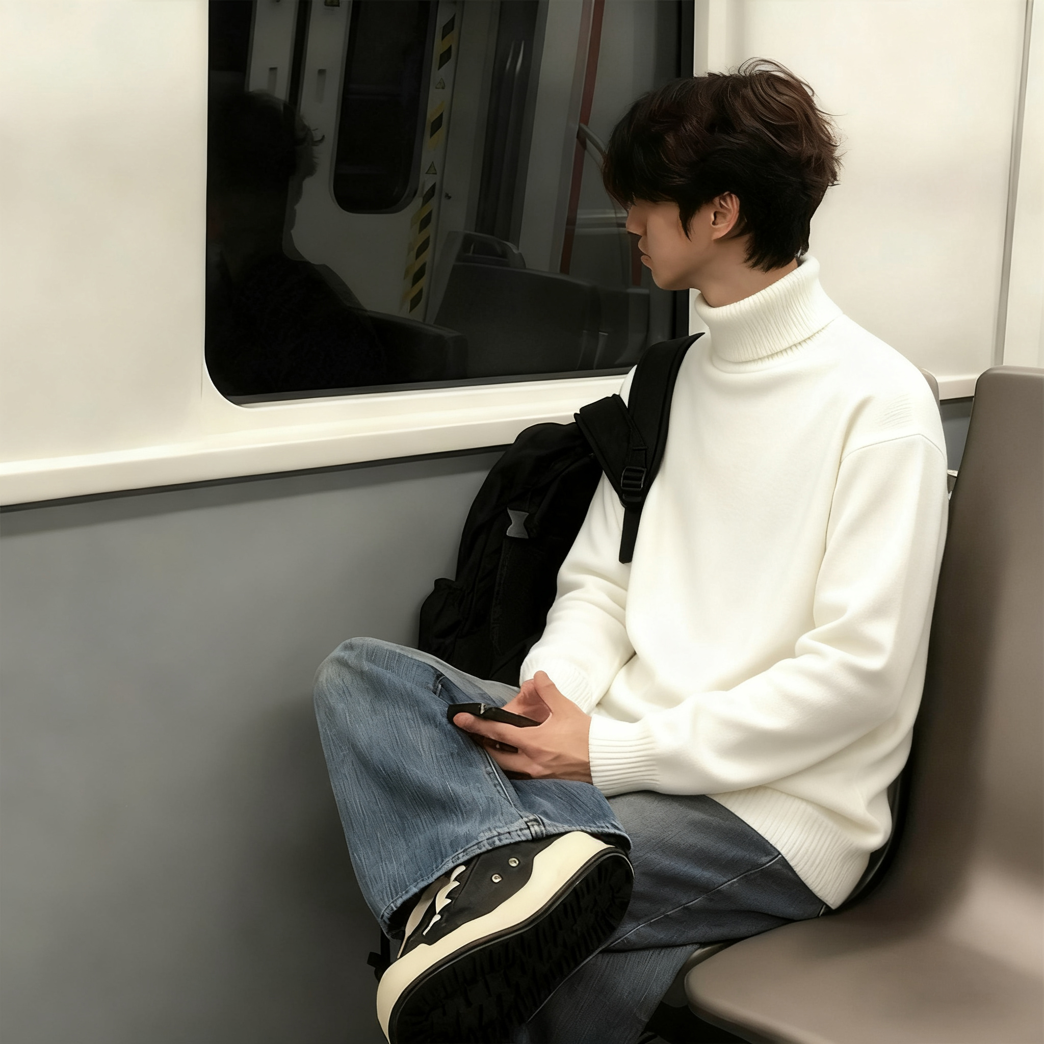 高领加绒毛衣男款内搭打底针织衫