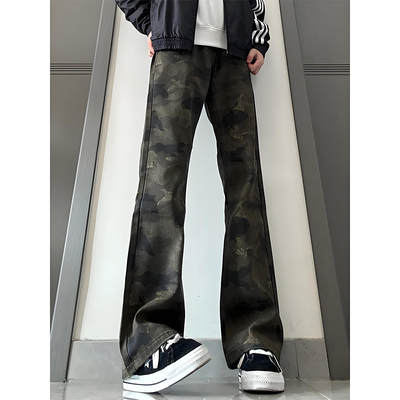 迷彩牛仔裤男款冬季直筒工装裤子