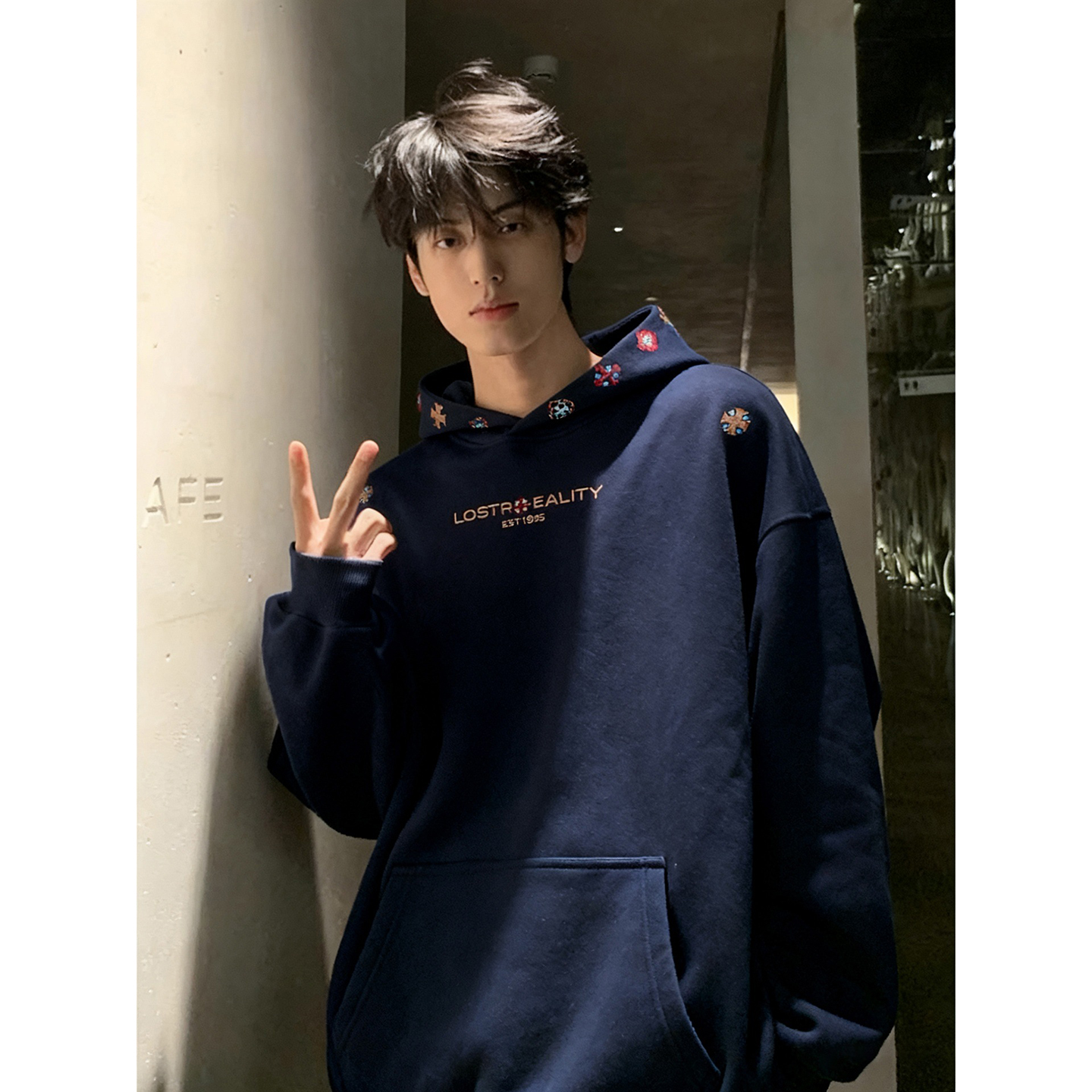 美式加绒连帽卫衣秋冬民族风外套