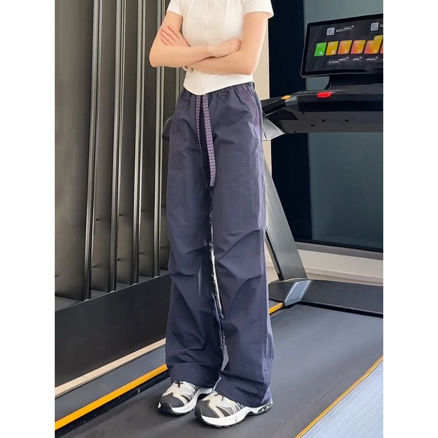 紫色多巴胺冰丝速干裤男女夏季薄款运动工装裤子cleanfit直筒长裤