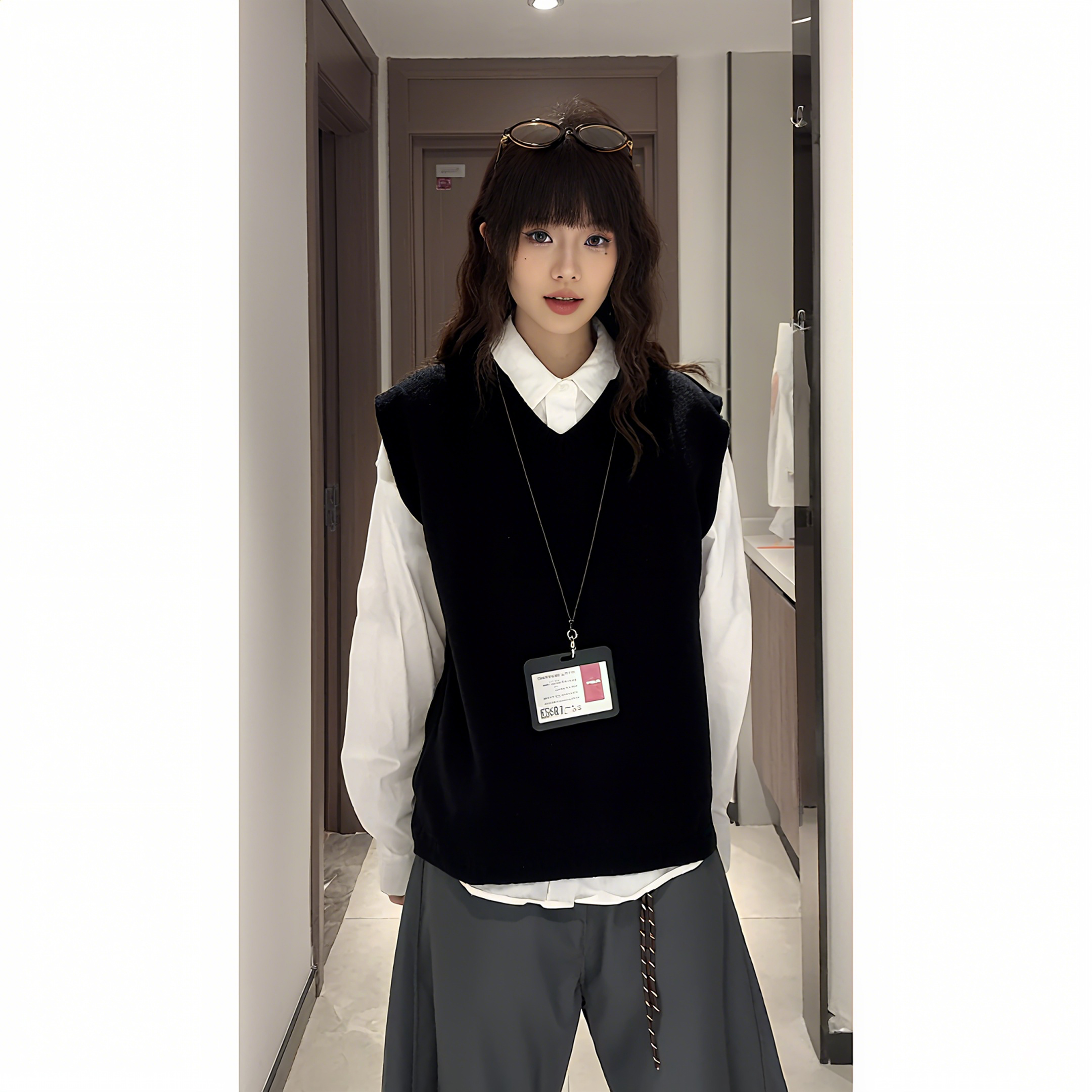 学院风v领针织马甲叠穿无袖毛衣