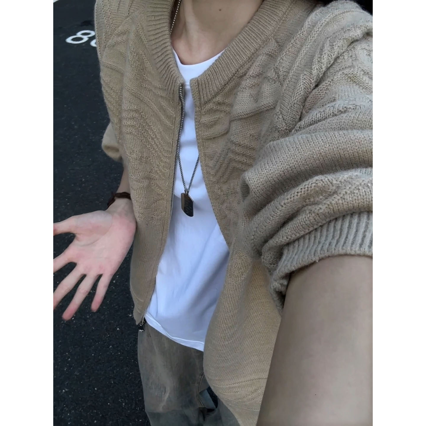 卡其色费尔岛开衫毛衣男女秋季老钱风提花针织衫夹克韩系情侣外套