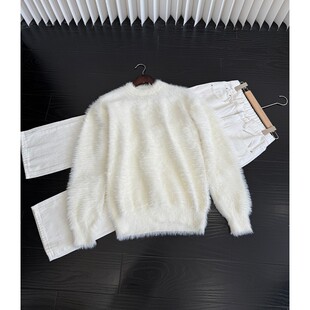 白色马海毛软糯毛衣男女秋冬毛茸内搭针织衫 打底慵懒仿水貂绒外套