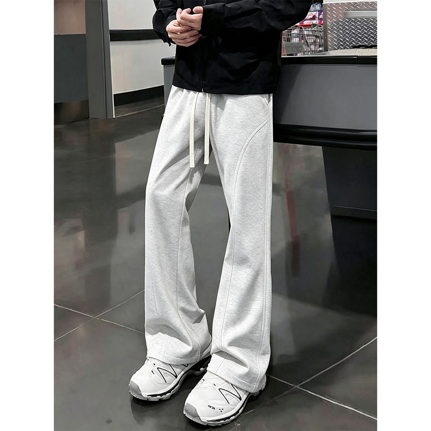 美式斜切灰色弯刀卫裤男款秋季图片