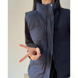 藏青色立领保暖羽绒马甲男冬季外穿无袖坎肩背心叠穿短款棉服外套