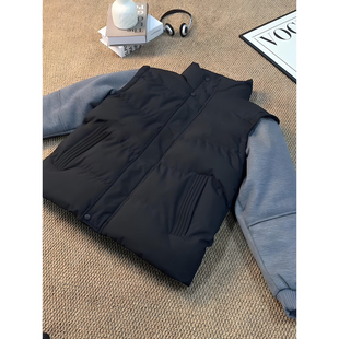 假两件连帽羽绒棉服马甲男款冬季保暖加厚棉衣外套立领短款面包服