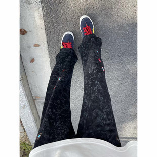 美式刺绣扎染弯刀卫裤男款春季加绒加厚裤子直筒宽松运动休闲长裤