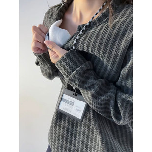 深灰色v领长袖t恤男女秋冬美式复古加绒卫衣重磅小香风内搭打底衫