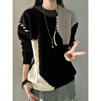 撞色拼接毛衣男款冬季打底针织衫