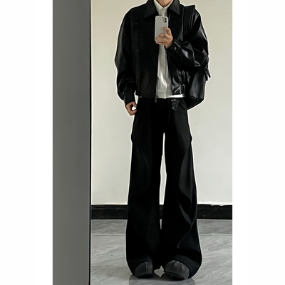 褶皱微喇西裤男生ootd穿搭裤子