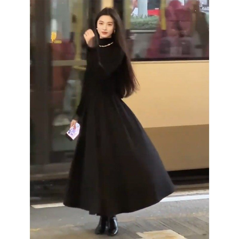黑色高领长袖连衣裙女针织内搭打底秋冬季新款长裙子加绒加厚高级,女装/女士精品,连衣裙,淘宝优惠券,粉丝福利购,淘宝优惠卷