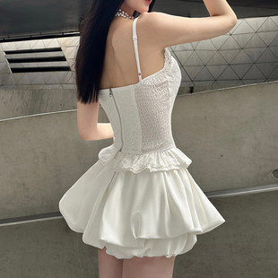 白色花苞半身裙女蓬蓬泡泡短裙子a字超漂亮辣妹生日性感纯欲夏天
