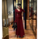 小个子新款 酒红色针织内搭连衣裙女冬季 毛衣长裙子长袖 新年战袍