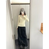 夏日轻薄修身 t恤收腰紧身透明打底衫 黄色上衣女防晒罩衫 薄纱长袖