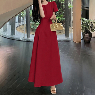 红色连衣裙女轻奢高级感订婚礼服长裙子敬酒服2025新款 新娘便装