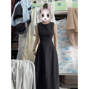 黑色连衣裙女收腰吊带长裙子小黑裙公主礼服高级质感小众2025新款