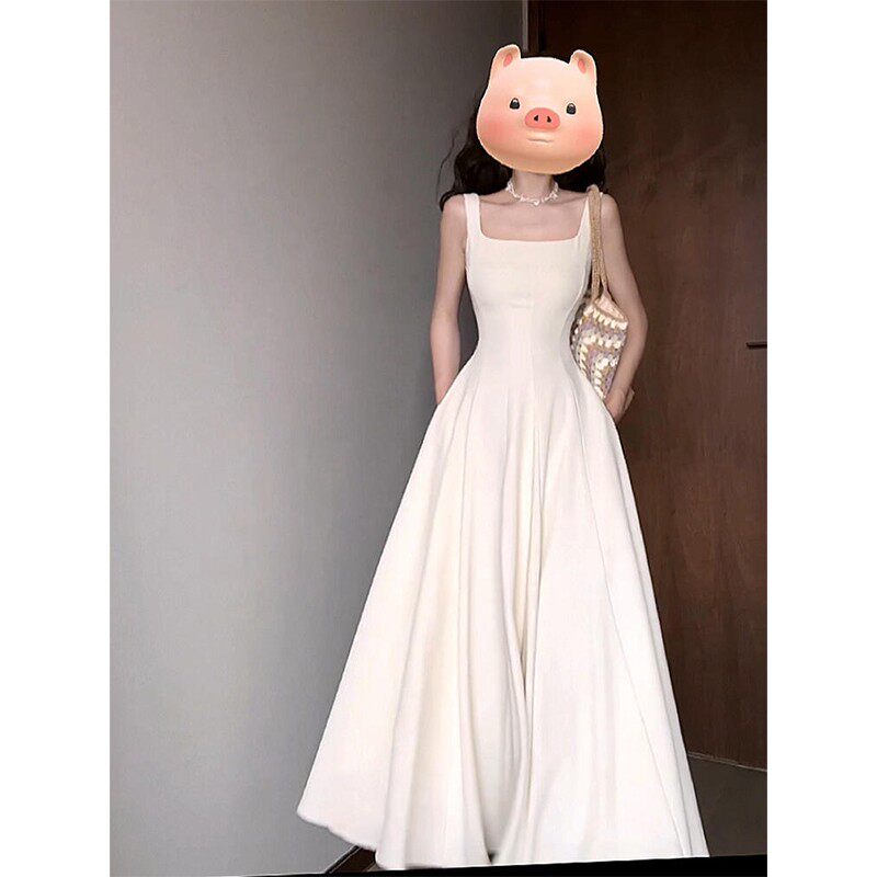 法式吊带连衣裙女加长高个子白月光白色仙女伴娘服小裙子长款法式,女装/女士精品,连衣裙,淘宝优惠券,粉丝福利购,淘宝优惠卷