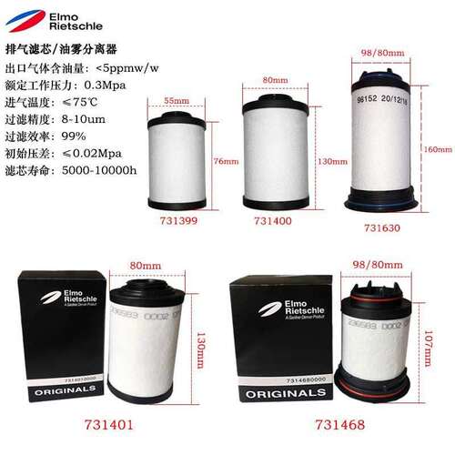 Rietschle里其乐真空泵排气滤芯油雾分离器731400/731630/731468