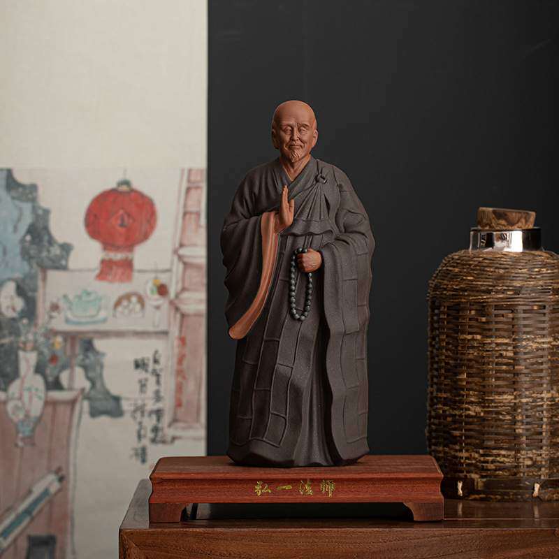 禅意陶瓷历史人物弘一法师雕塑摆件家居办公室书房复古装饰工艺品