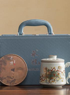 承礼天青汝窑麒麟献瑞办公杯茶杯陶瓷带盖茶水分离杯家用泡茶杯