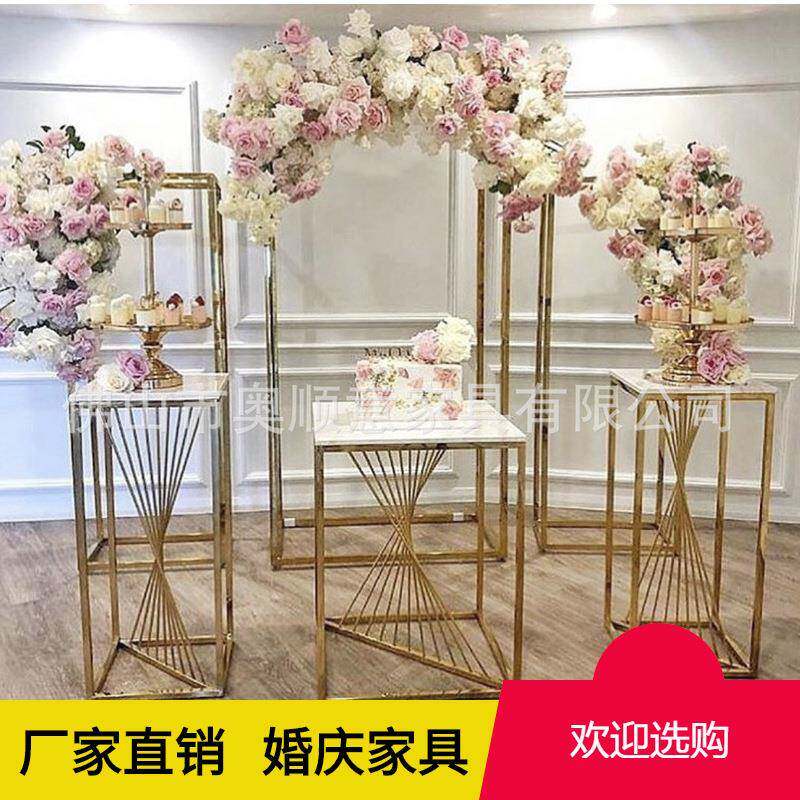婚庆桌花花器铁艺T台路引婚礼布置路引白色花架花艺创意橱窗摆件