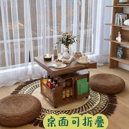 多功能客厅沙发实木升降茶几移动推车茶桌折叠餐桌两用小户型茶台