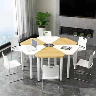 录播智慧教室桌椅阅览桌梯形组合六角六边形圆形折叠培训带轮拼接