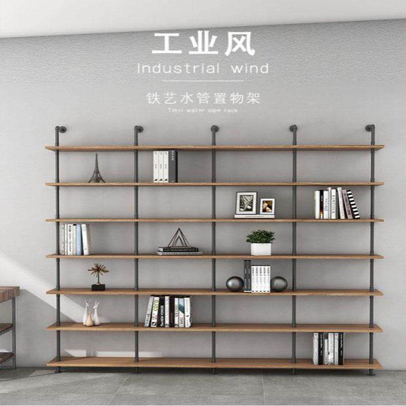 哇原木创意搁板书架创意水管上墙铁艺置物架loft工业风实木大型架