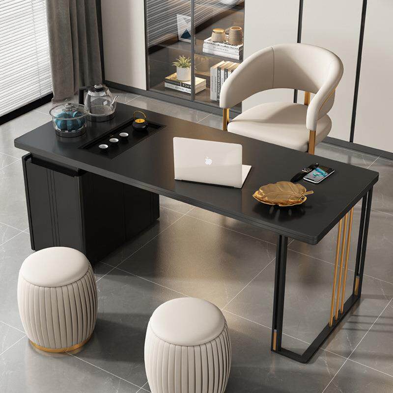 现代简约阳台茶桌椅组合家用轻奢岩板泡茶台办公书桌茶桌一体两用