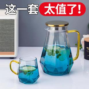 冷水壶玻璃凉水壶家用耐高温轻奢冷水杯果汁白开水杯子大容量套装