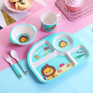 卡通可爱分格餐盘宝宝学吃饭碗防摔叉勺筷子家用辅食 儿童餐具套装