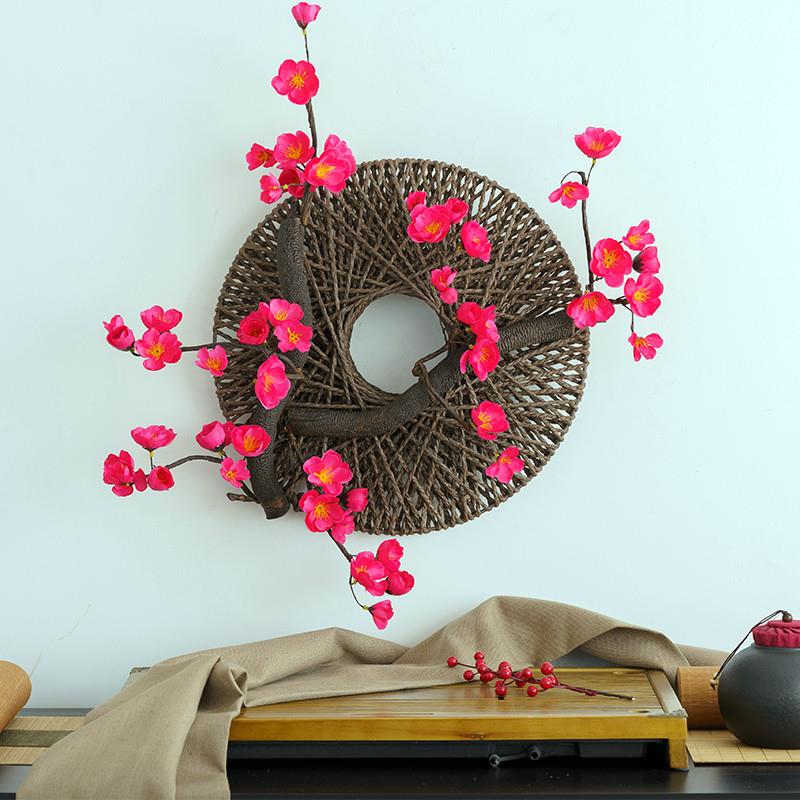 仿真塑料花篮客厅墙壁室内花束挂墙假花创意装饰梅花墙面上挂件