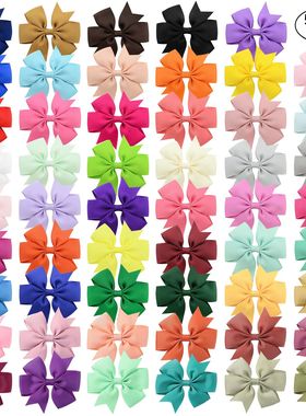53色亚马逊热卖六耳纯色罗纹带鱼尾蝴蝶结发夹发饰儿童头饰564