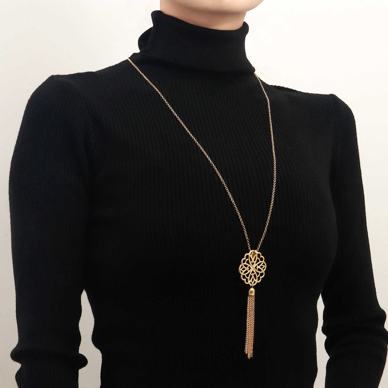 欧美饰品 INS镂空莲花流苏长款项链毛衣链女简约秋冬新品项饰