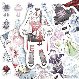 126张oc服饰贴纸新款卡通创意兔服oc人设服饰绘画参考ins装饰贴画