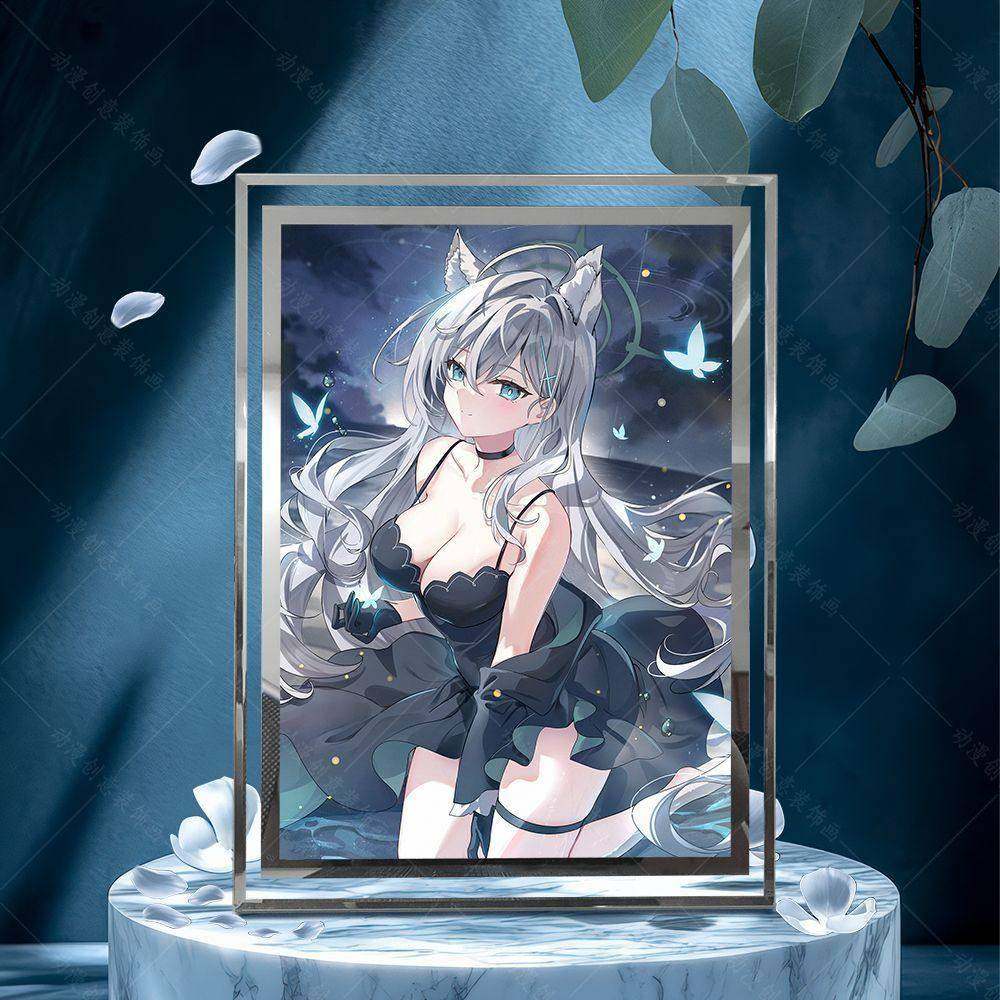 蔚蓝档案砂狼白子恐怖黑子二次元游戏周边水晶玻璃透明相框摆件