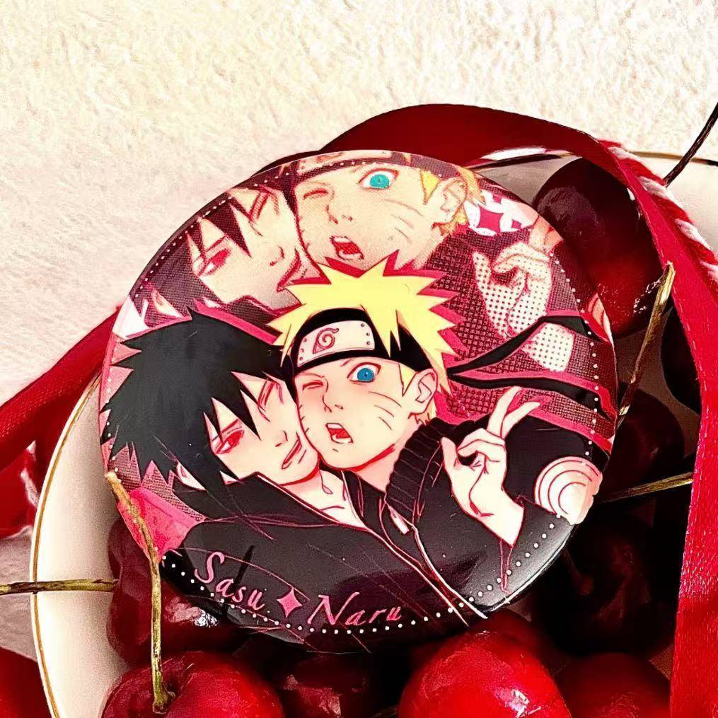 适用火影忍者同人自制佐助漩涡鸣人贴脸双人吧唧徽章二次元胸针挂