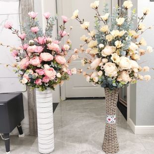 饰绢花摆件室内花艺插花新款 客厅落地假花玫瑰花仿真花居家新房装