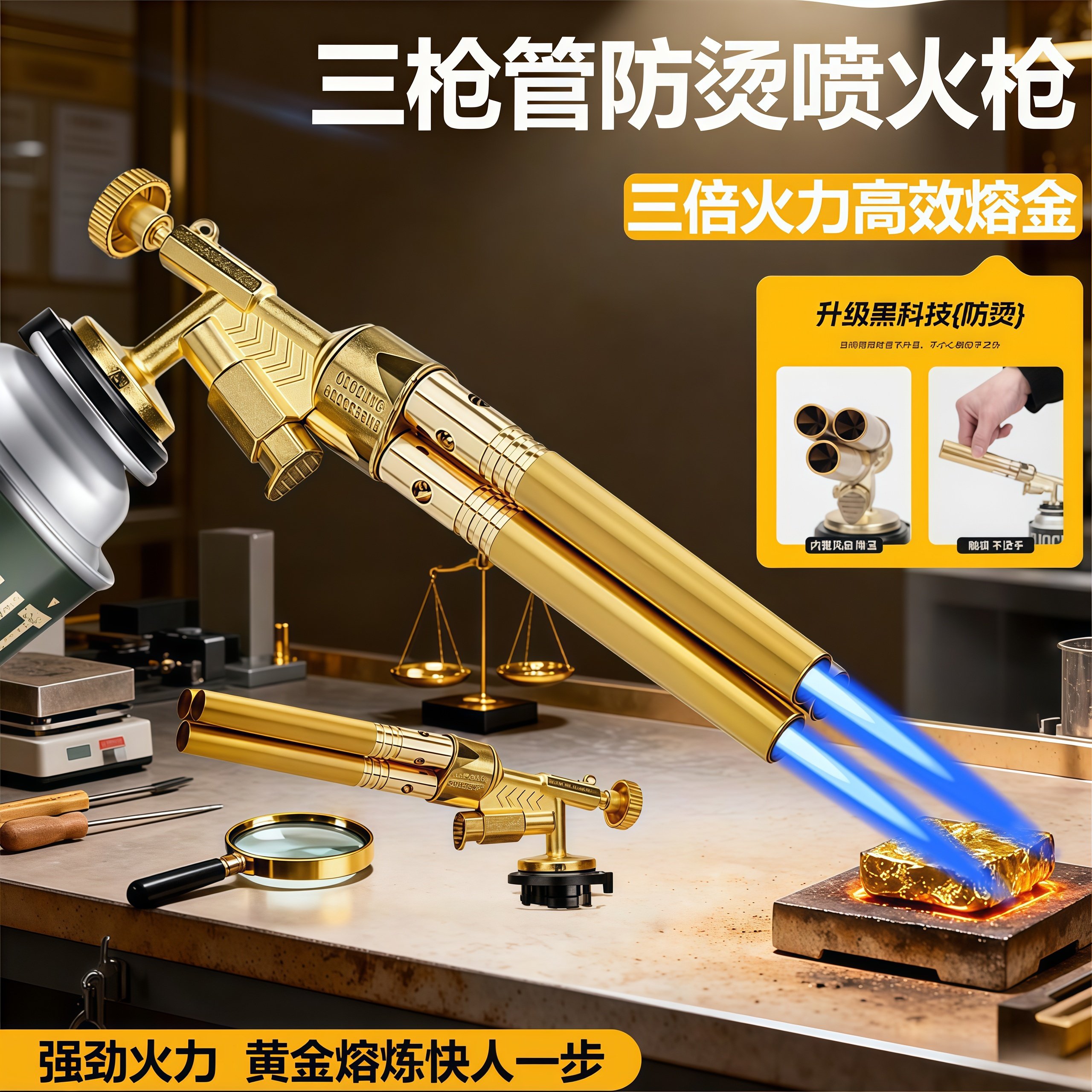 熔金铜管喷枪喷火枪验金银金饰加工高温烧黄金手持喷火器高温喷灯