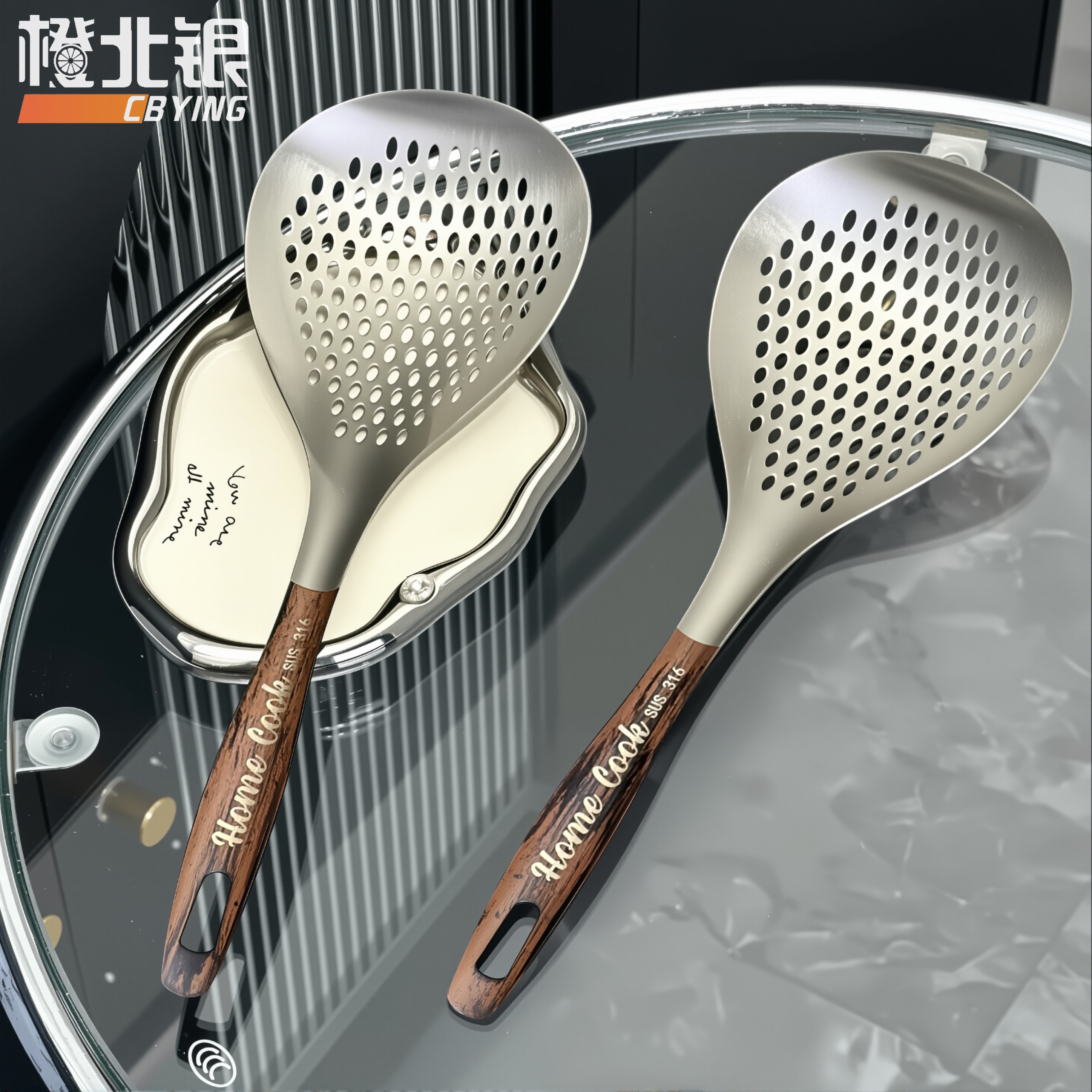 绝美厨房单品:胡桃木纹小漏勺