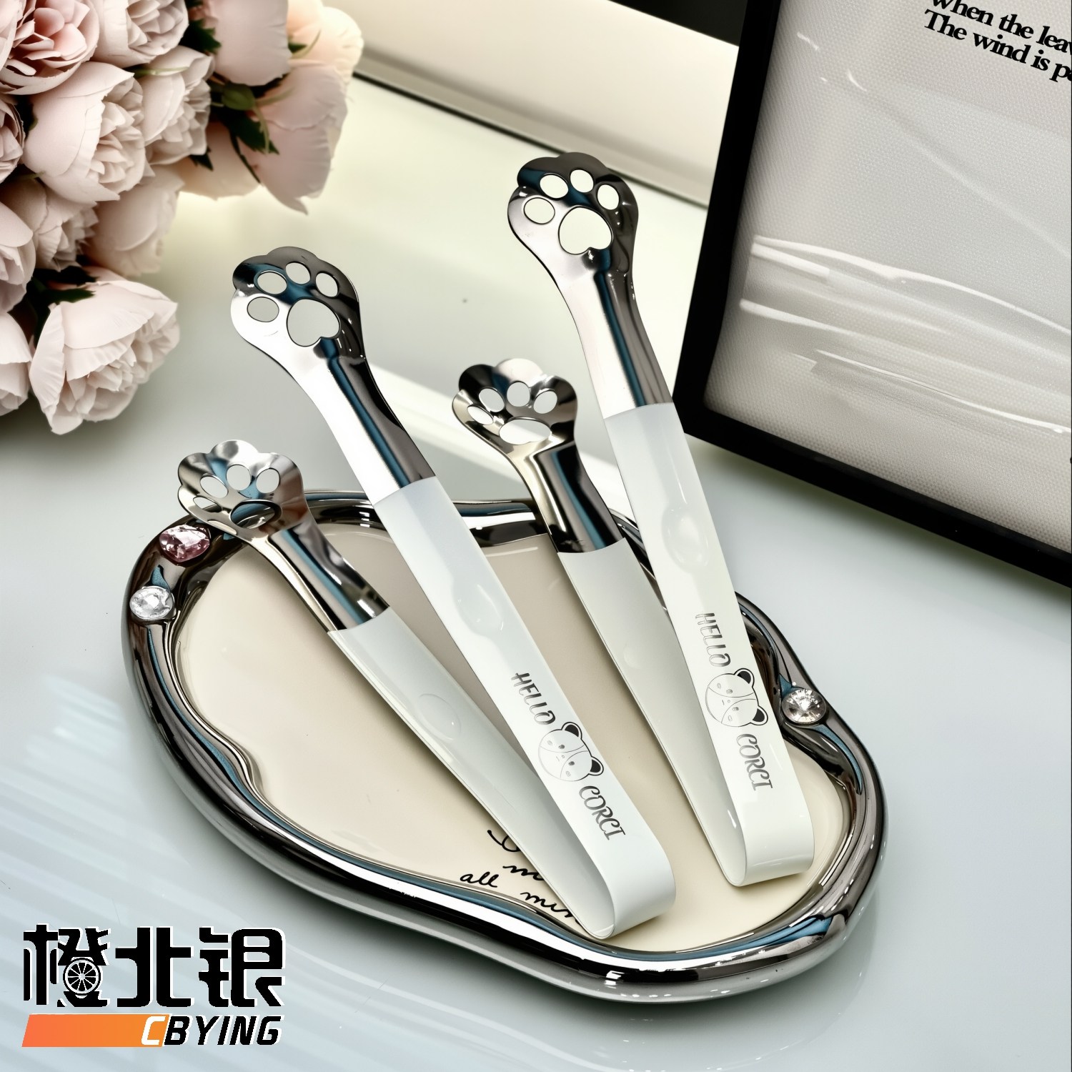 橙北银ins风厨房烘焙夹304不锈钢面包夹冰块夹猫爪防烫夹面包夹子