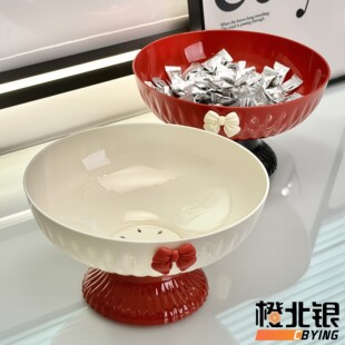 橙北银精致圆钻沥水ins风高脚果盘子喜气新年茶桌糖果零食摆放盘