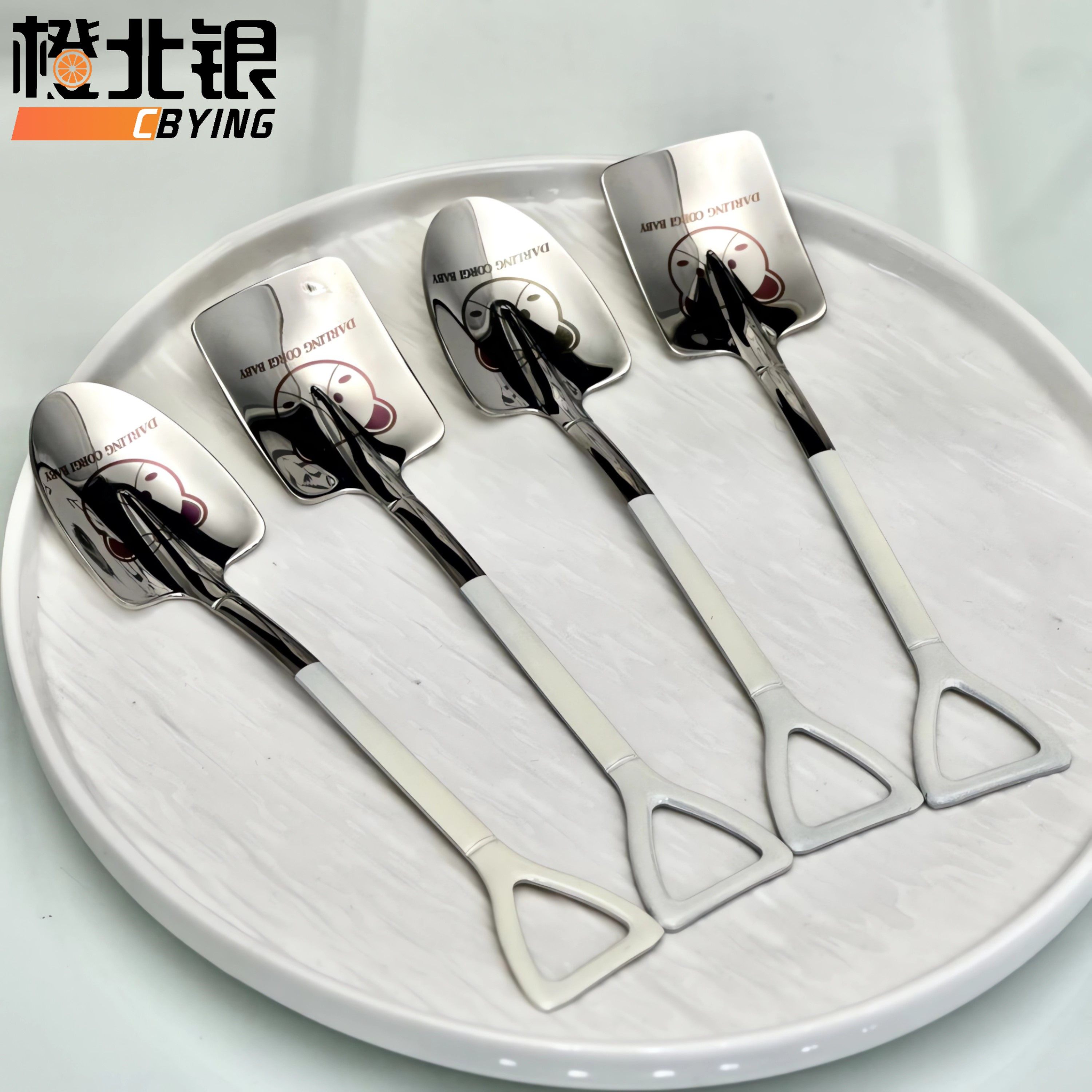 橙北银不锈钢304铁锹勺子家用创意甜品吃西瓜专用调羹可爱铲汤匙