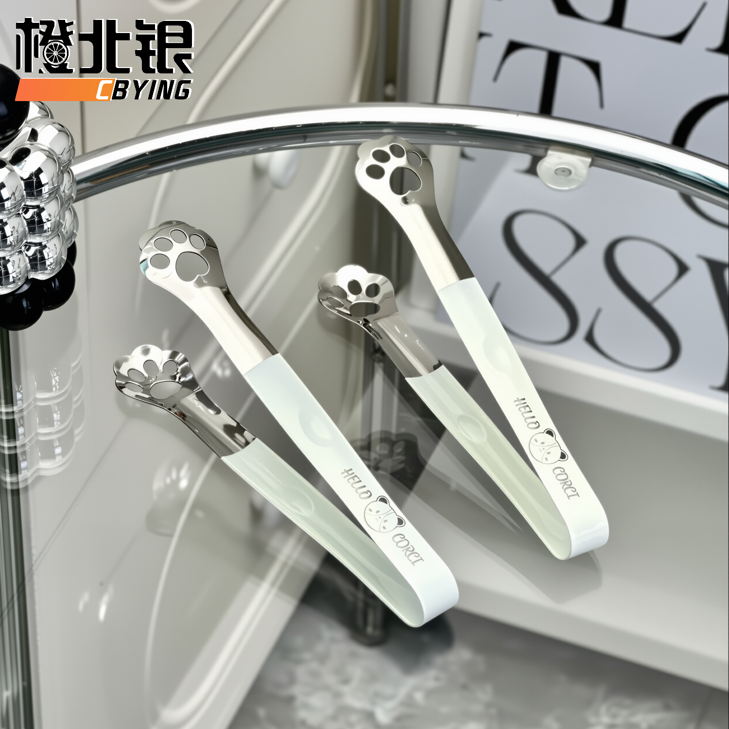 橙北银卡通猫爪烘焙夹子304不锈钢面包夹ins风冰块夹奶油白冰糖夹