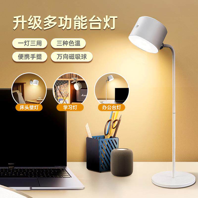 跨境多功能应急便携磁吸灯床头夹子灯led充电阅读护眼小台灯
