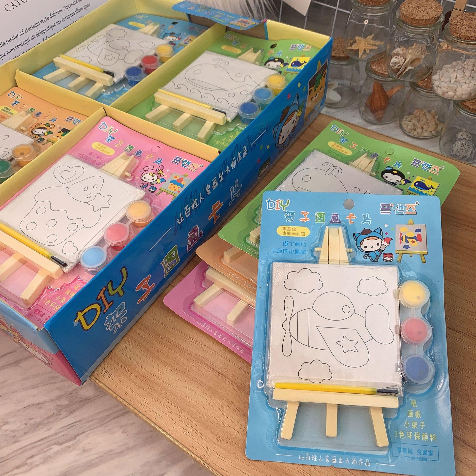 跨境迷你DIY手工小画框画架配颜料配画笔套装diy涂鸦绘画儿童礼品